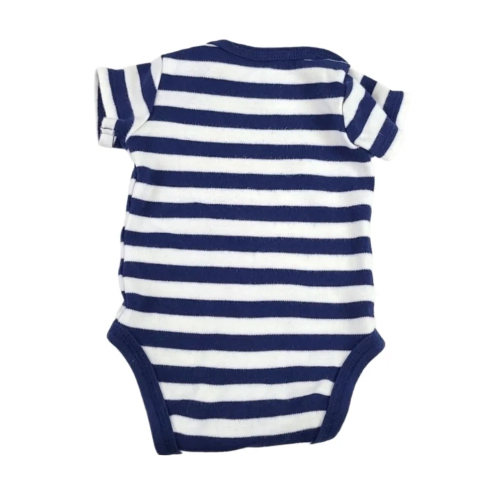 Vintage Newborn Baby One Piece Bodysuit Romper Blue White 